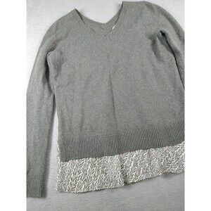 Loft Merino Sweater Small Wool Blend Faux Layered Shirt Hem V-Neck Long Sleeve